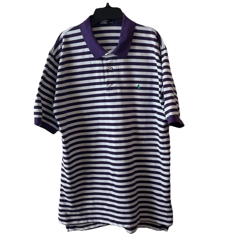 Ralph Lauren Polo Golf  Striped Purple and White Shirt Mens Size XL